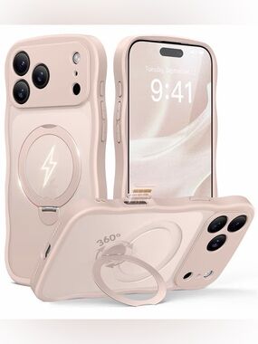 Luxeon iPhone 17 Pro Case-Pink-Wave Design-360 MagSafe Stand-Camera Protector